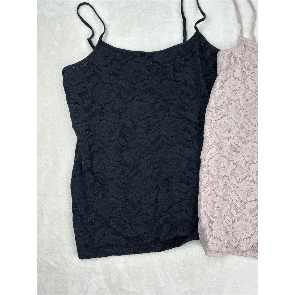 2 Ann Taylor Lace Overlay Camisole Tank Top Sleeveless Black Pink Women's XL - Picture 3 of 8